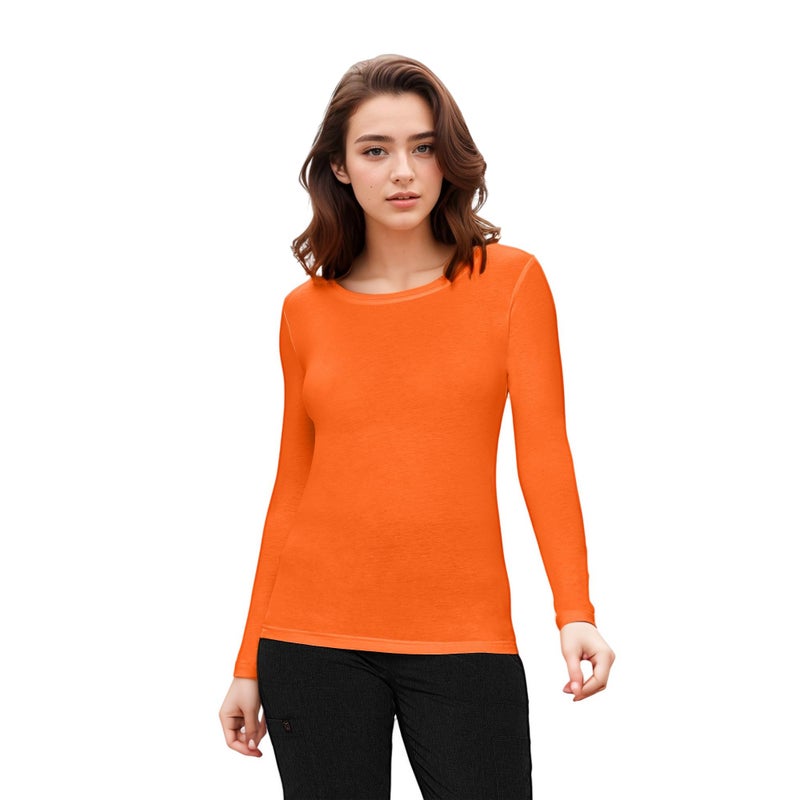 Natural Uniforms Cotton Essentials Women's Under Scrub Tee Crew Neck Long Sleeve T-Shirt (Orange, Medium) - Image 2